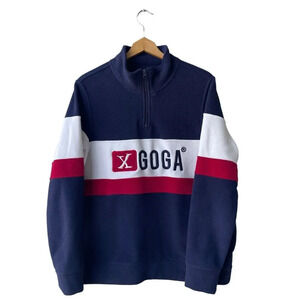 GOGA & CO Men’s Sweatshirt Size L Navy Red White Striped Fleece Pullover